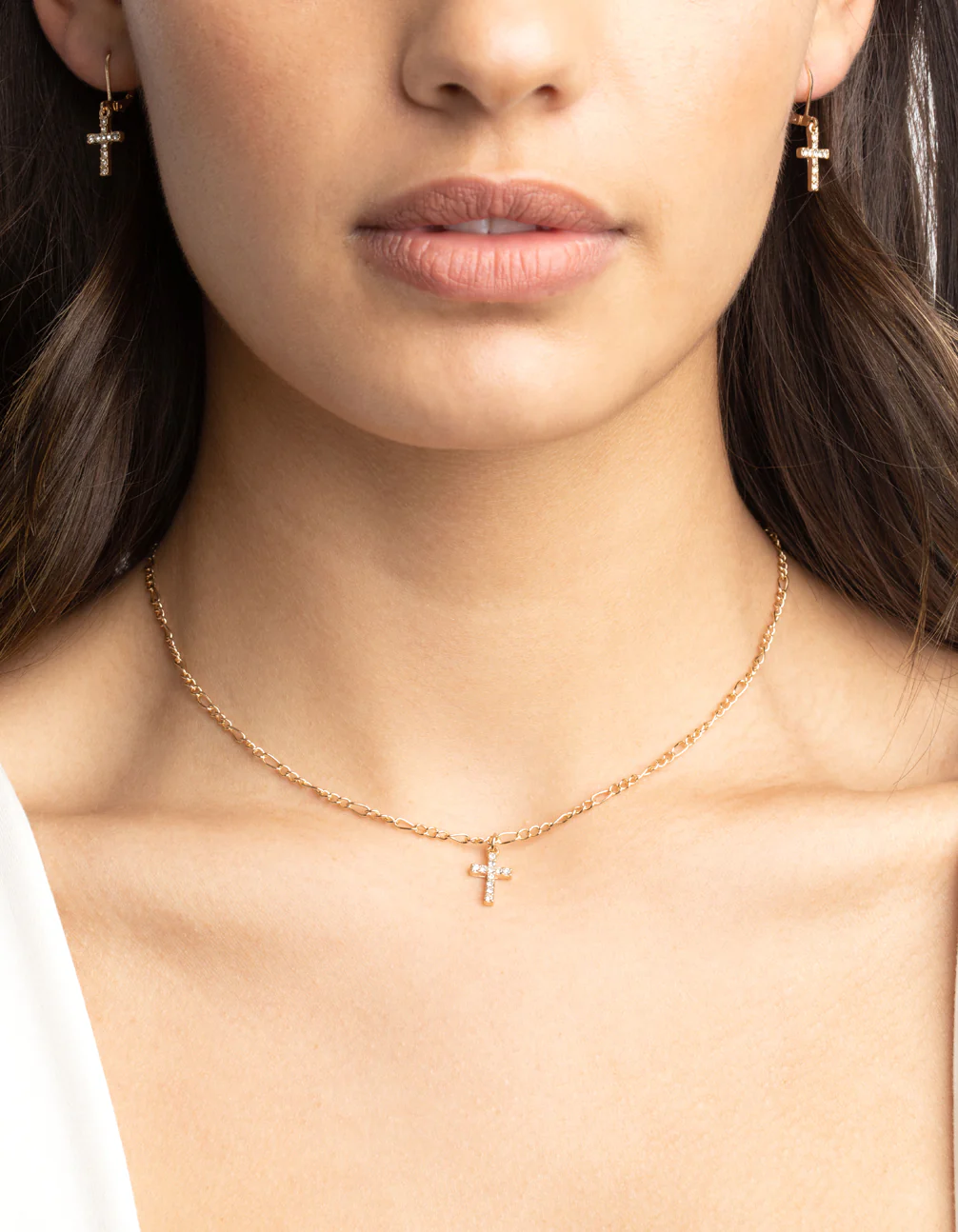 Gold Diamond Cross Earrings & Necklaces Giftbox - Image 2