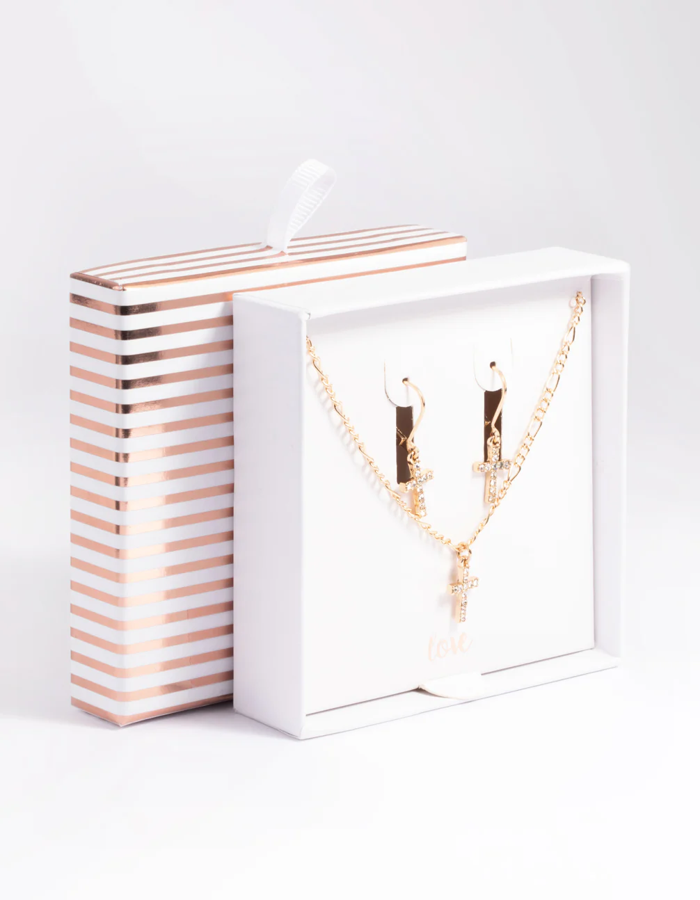 Gold Diamond Cross Earrings & Necklaces Giftbox - Image 3