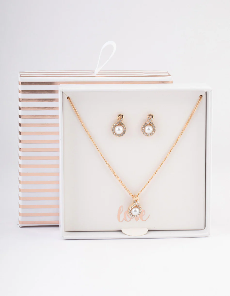 Gold Diamante Pearl Swirl Jewellery Set - Image 3