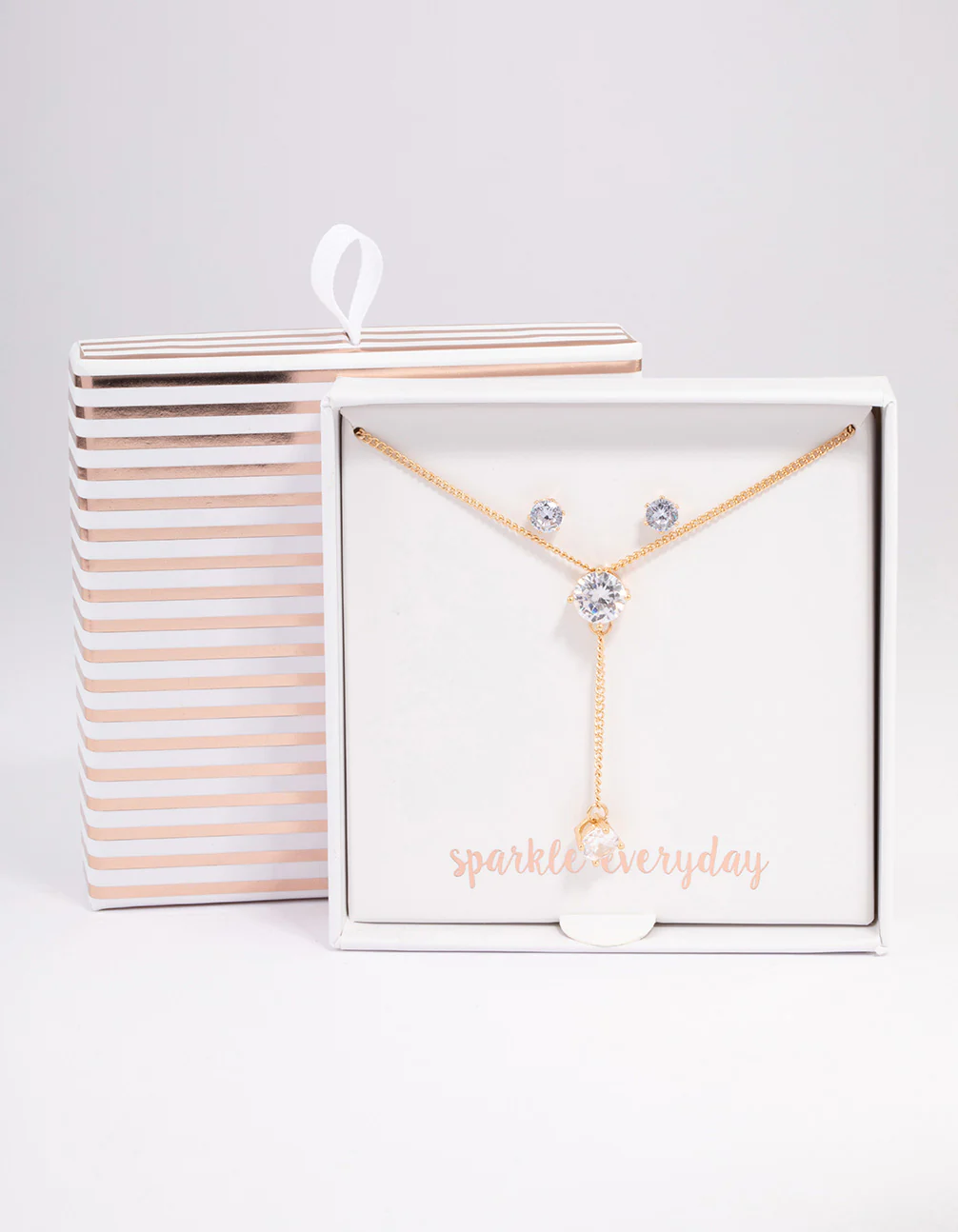 Gold Diamante Y-Shape Necklace & Stud Earrings Jewellery Set - Image 3