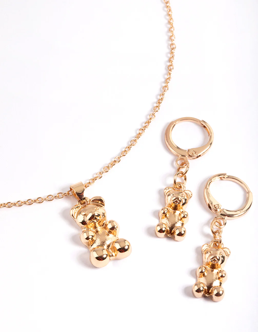 Gold Gummy Bear Necklace & Huggie Earrings - Image 2