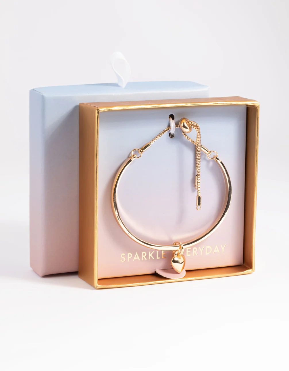 Gold Heart Bangle Bracelet with Toggle - Image 2