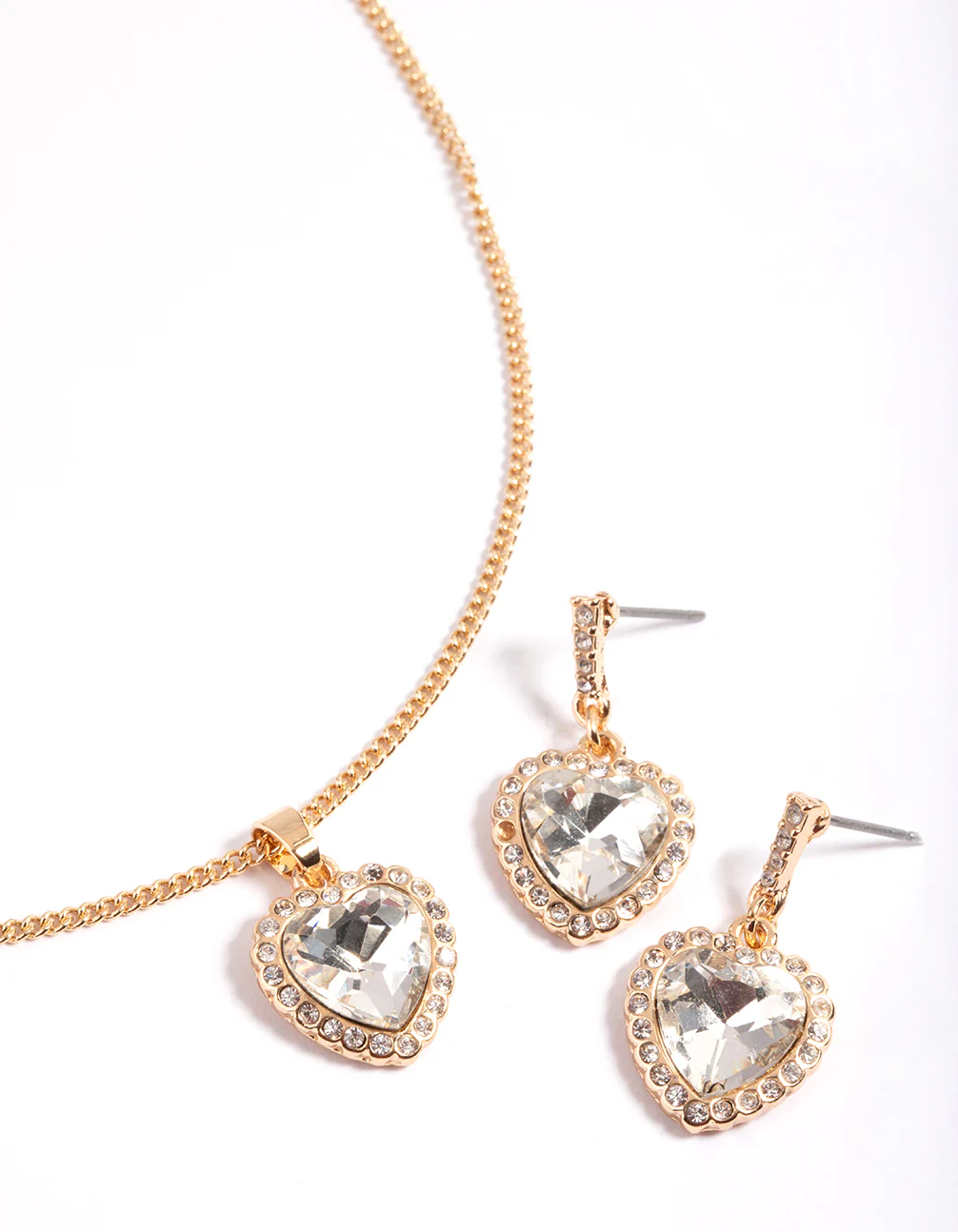 Gold Heart Halo Necklace & Drop Earrings - Image 2