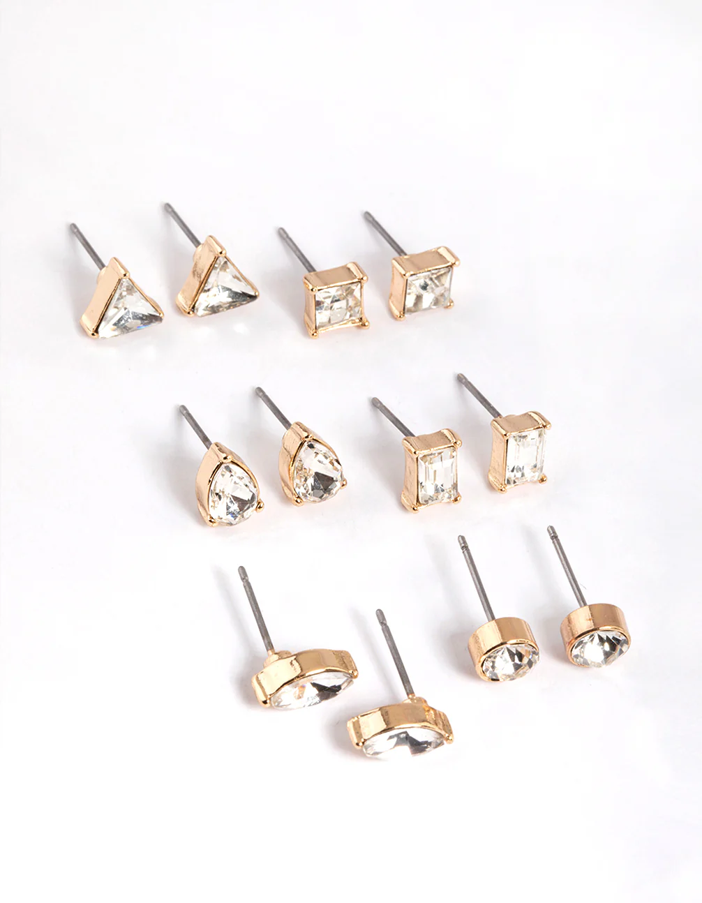 Gold Mixed Cut Diamante Stud Earrings 6-Pack - Image 2