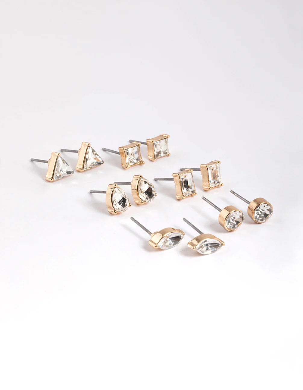 Gold Mixed Cut Diamante Stud Earrings 6-Pack - Image 3