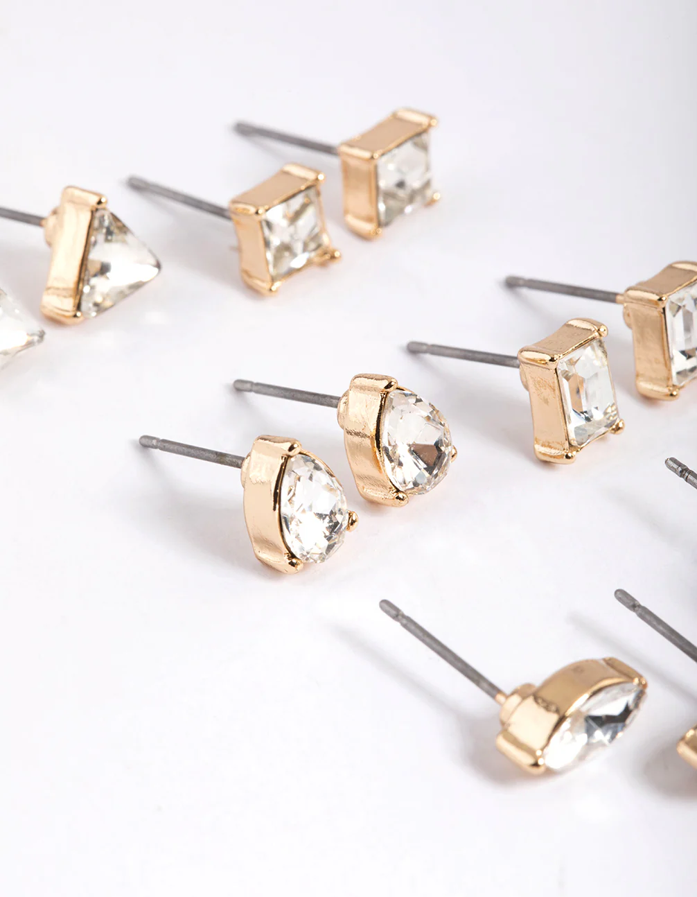 Gold Mixed Cut Diamante Stud Earrings 6-Pack - Image 4