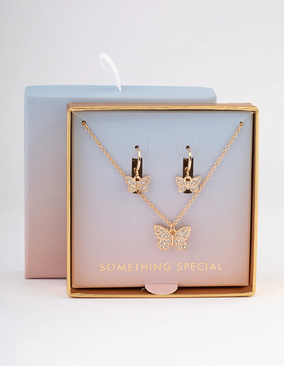 Gold Pave Butterfly Huggie Jewellery Set - Image 3