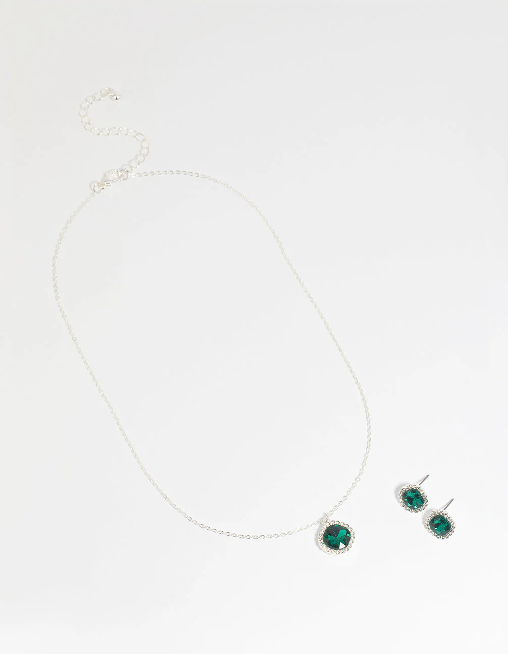 Green Cushion Halo Necklace & Earrings Set - Image 4