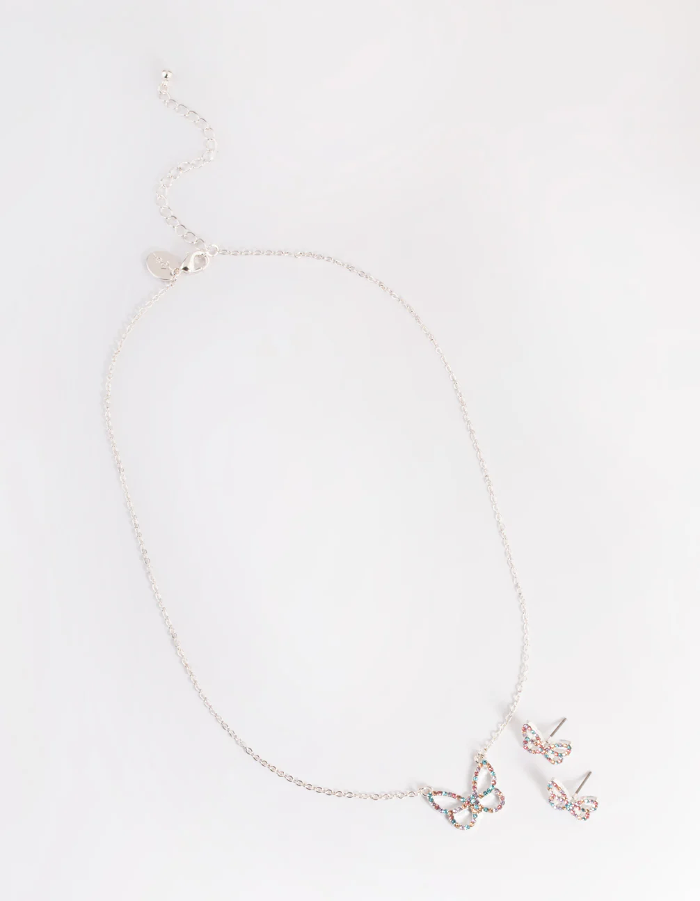 Silver Diamante Butterfly Necklace & Stud Earring Set - Image 4