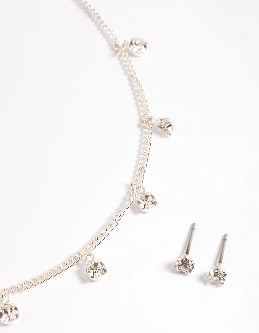 Silver Diamante Droplet Necklace & Stud Earrings - Image 2