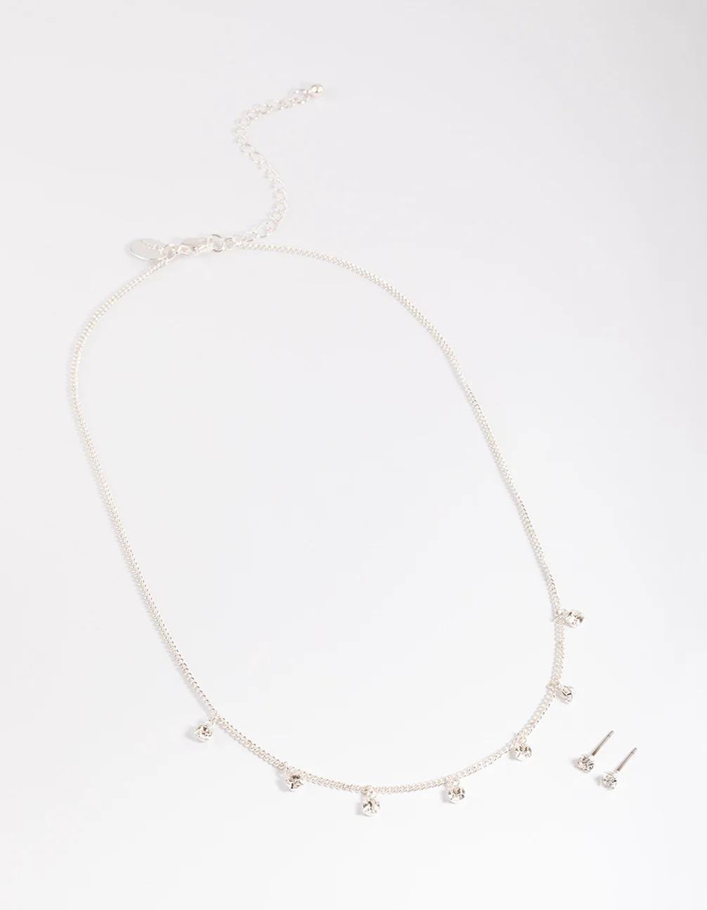 Silver Diamante Droplet Necklace & Stud Earrings - Image 3