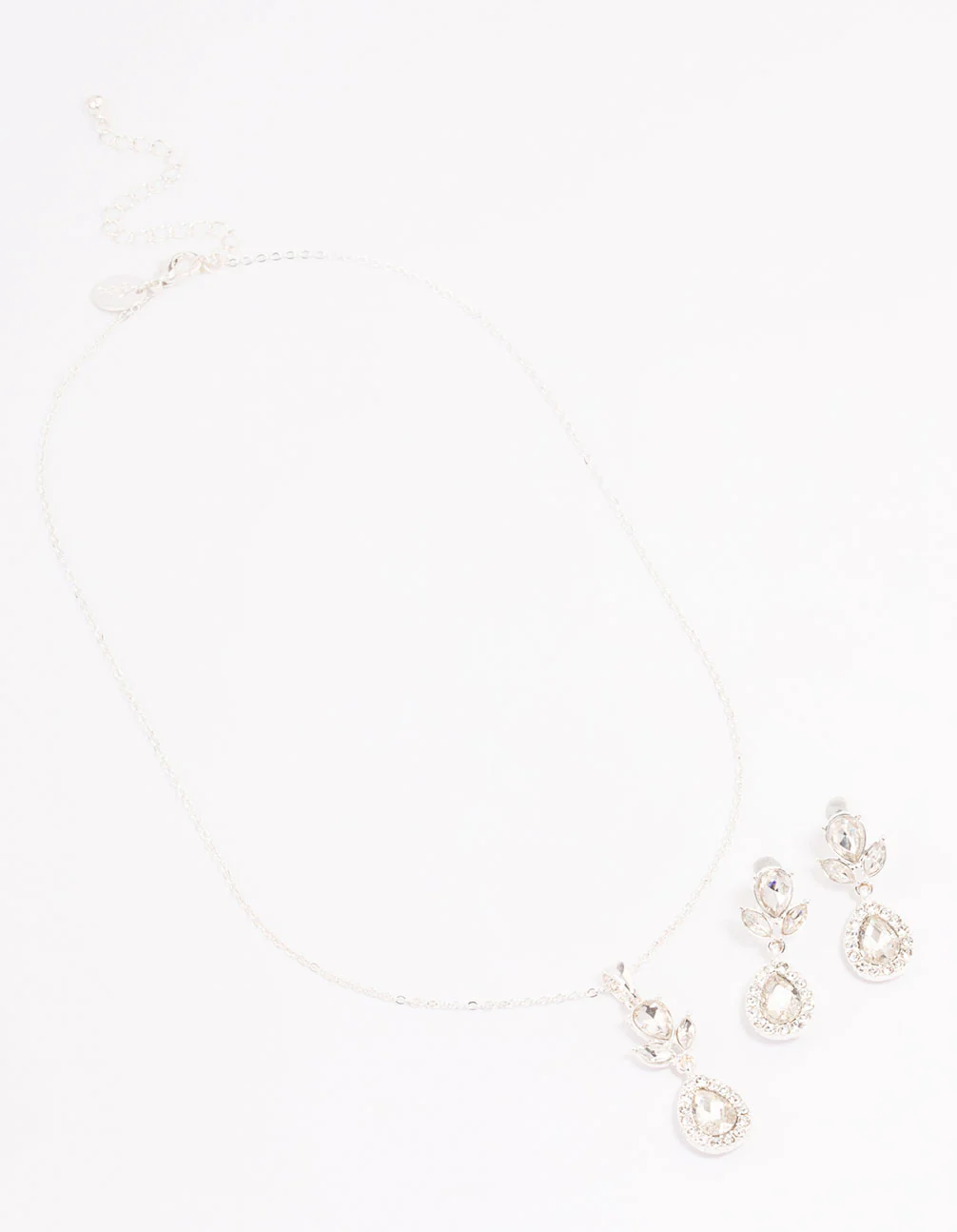 Silver Diamante Leaf Pearl Jewellery Set - Image 2