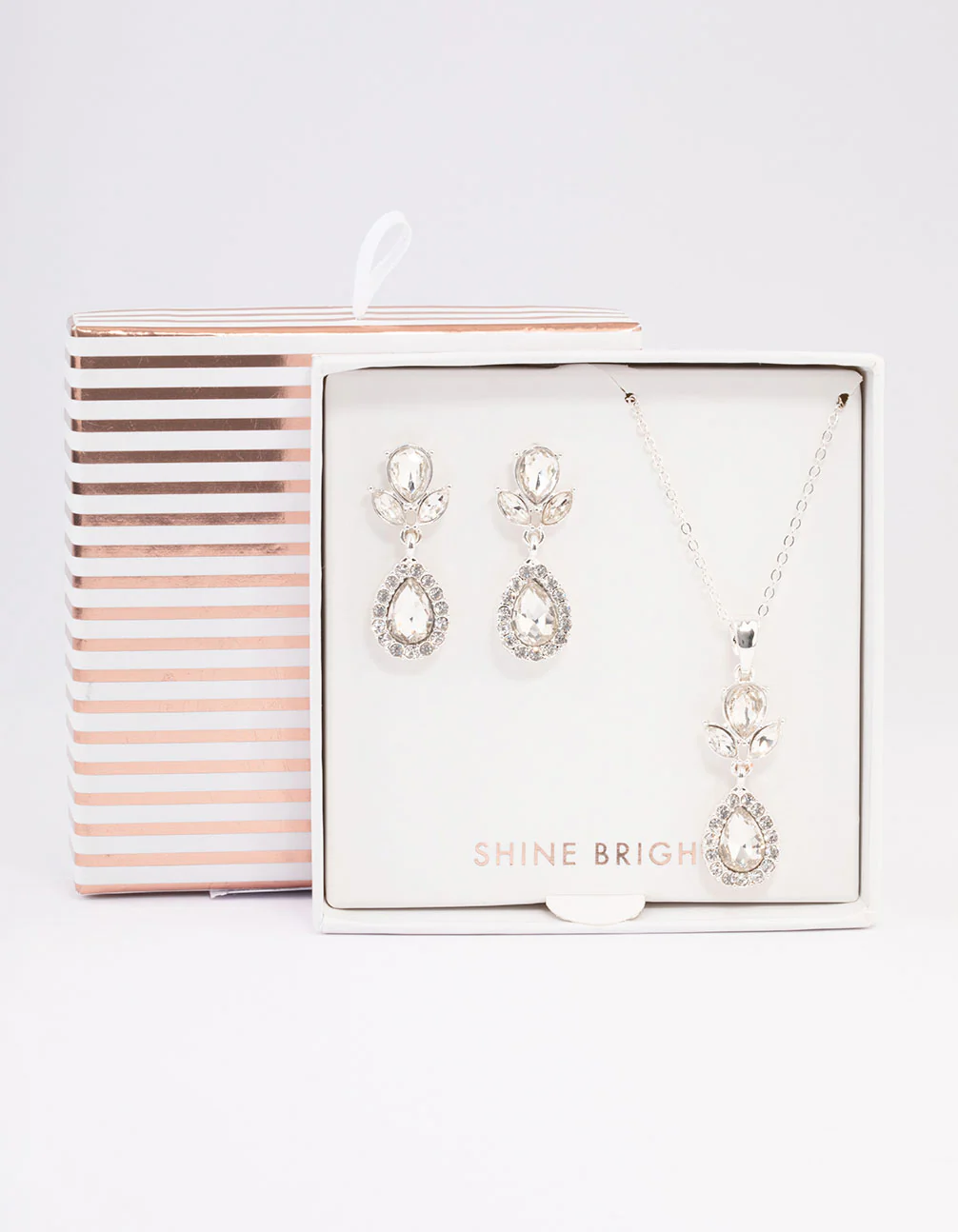 Silver Diamante Leaf Pearl Jewellery Set - Image 3