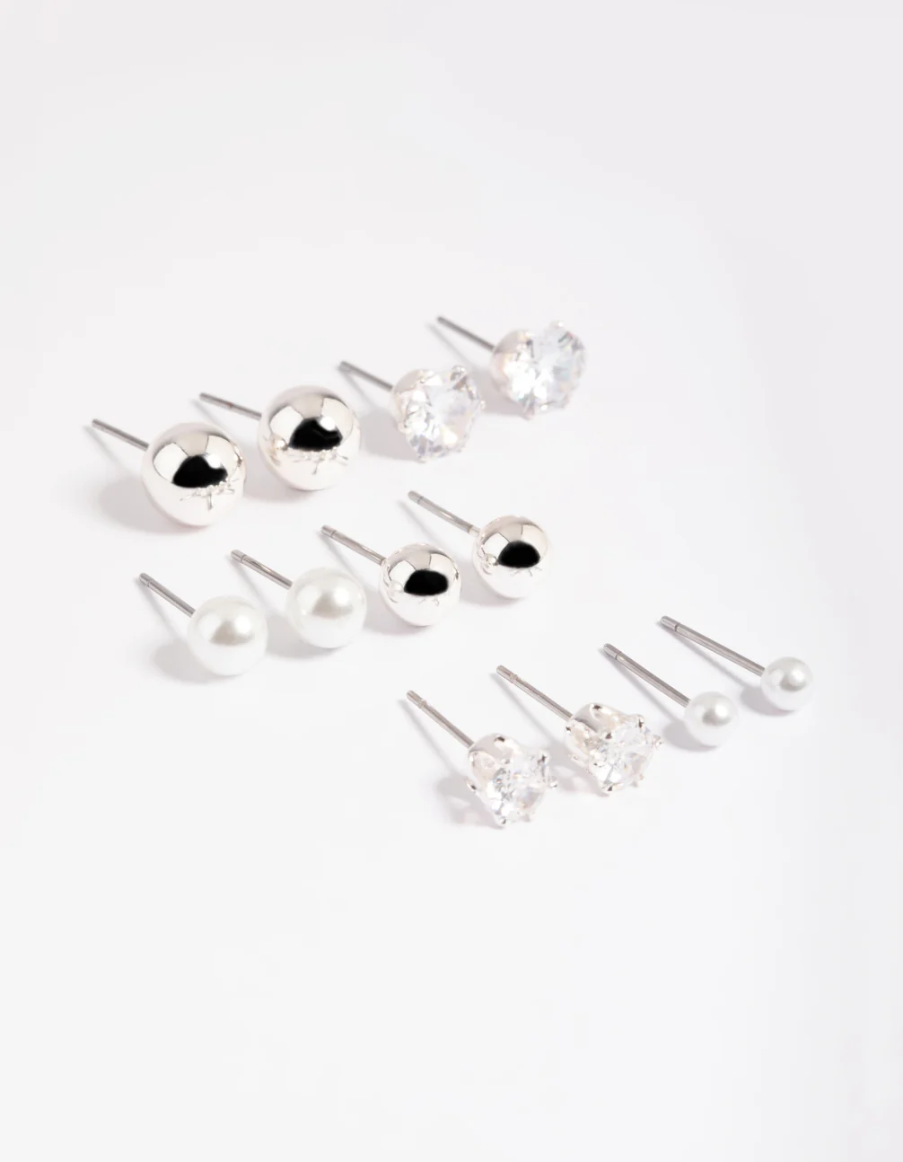Silver Diamante Pearl Stud Earrings 6-Pack - Image 4