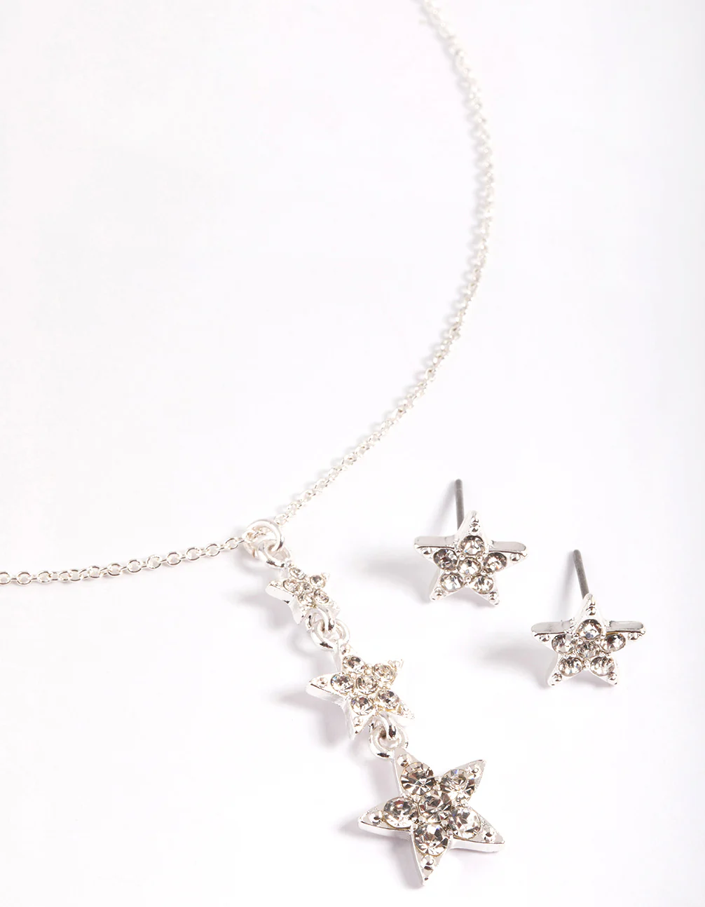 Silver Diamante Star Drop Necklace & Stud Earrings - Image 2