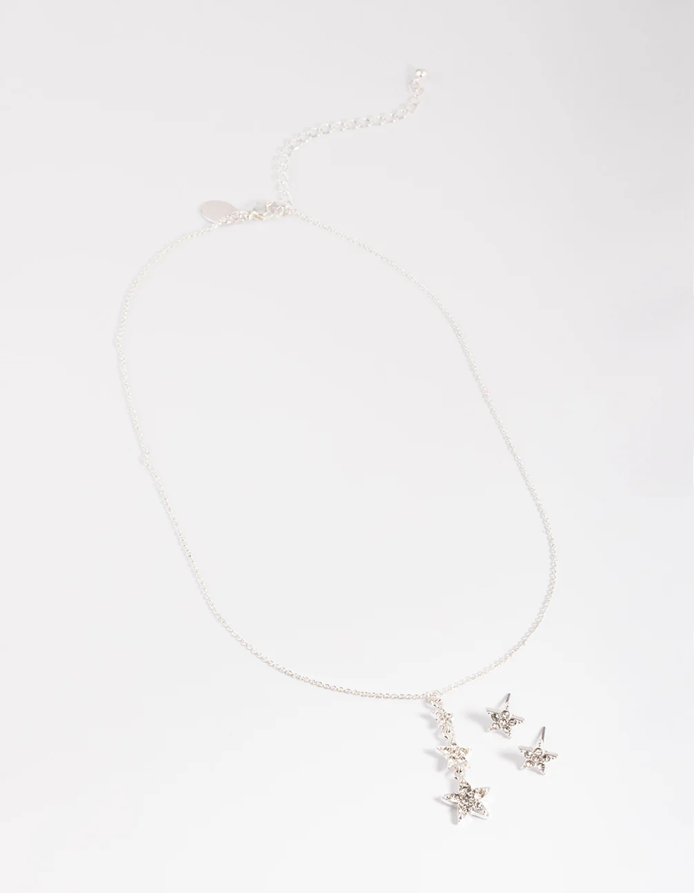 Silver Diamante Star Drop Necklace & Stud Earrings - Image 3