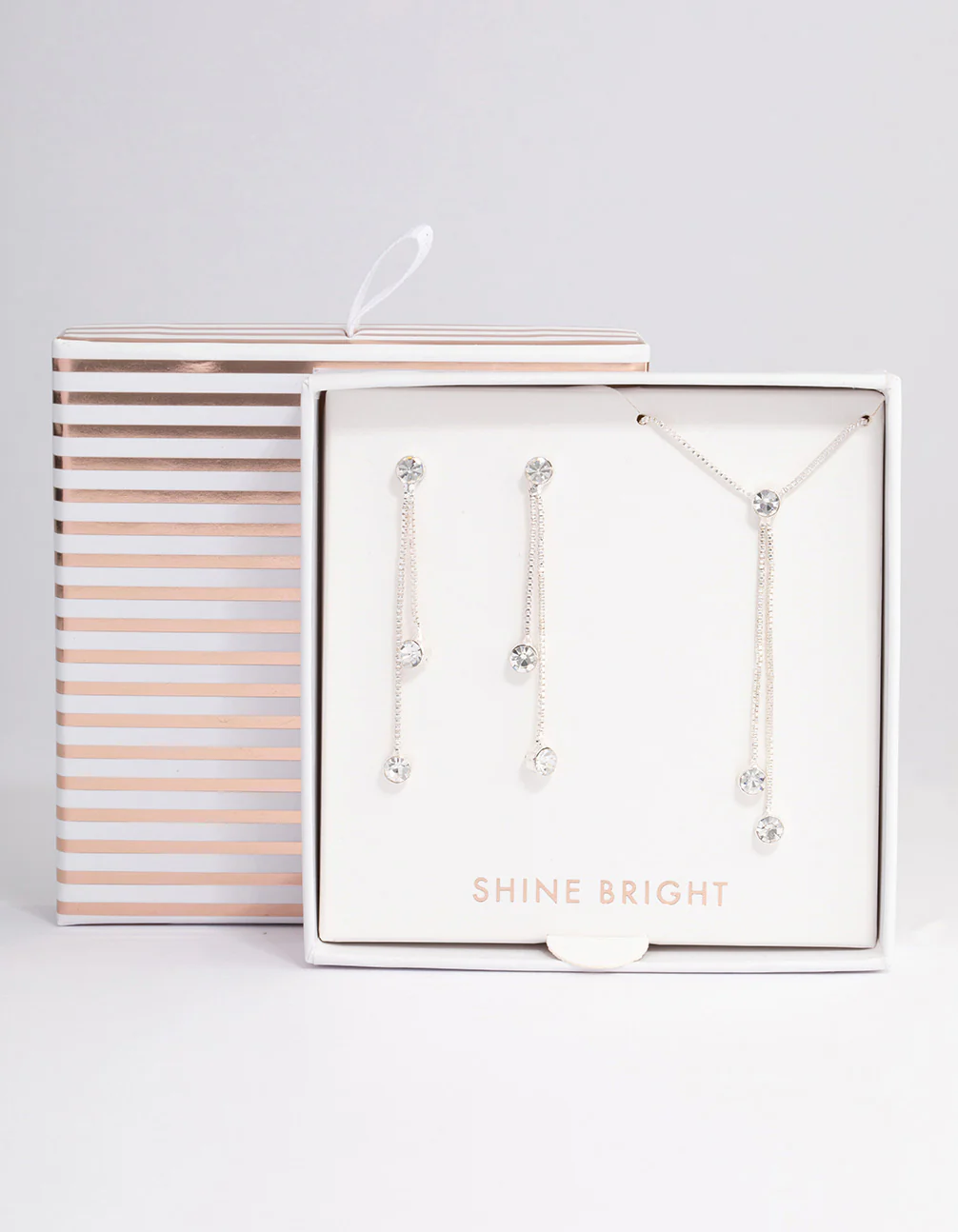 Silver Diamante Y-Shape Necklace & Drop Earrings Jewellery Set - Image 3