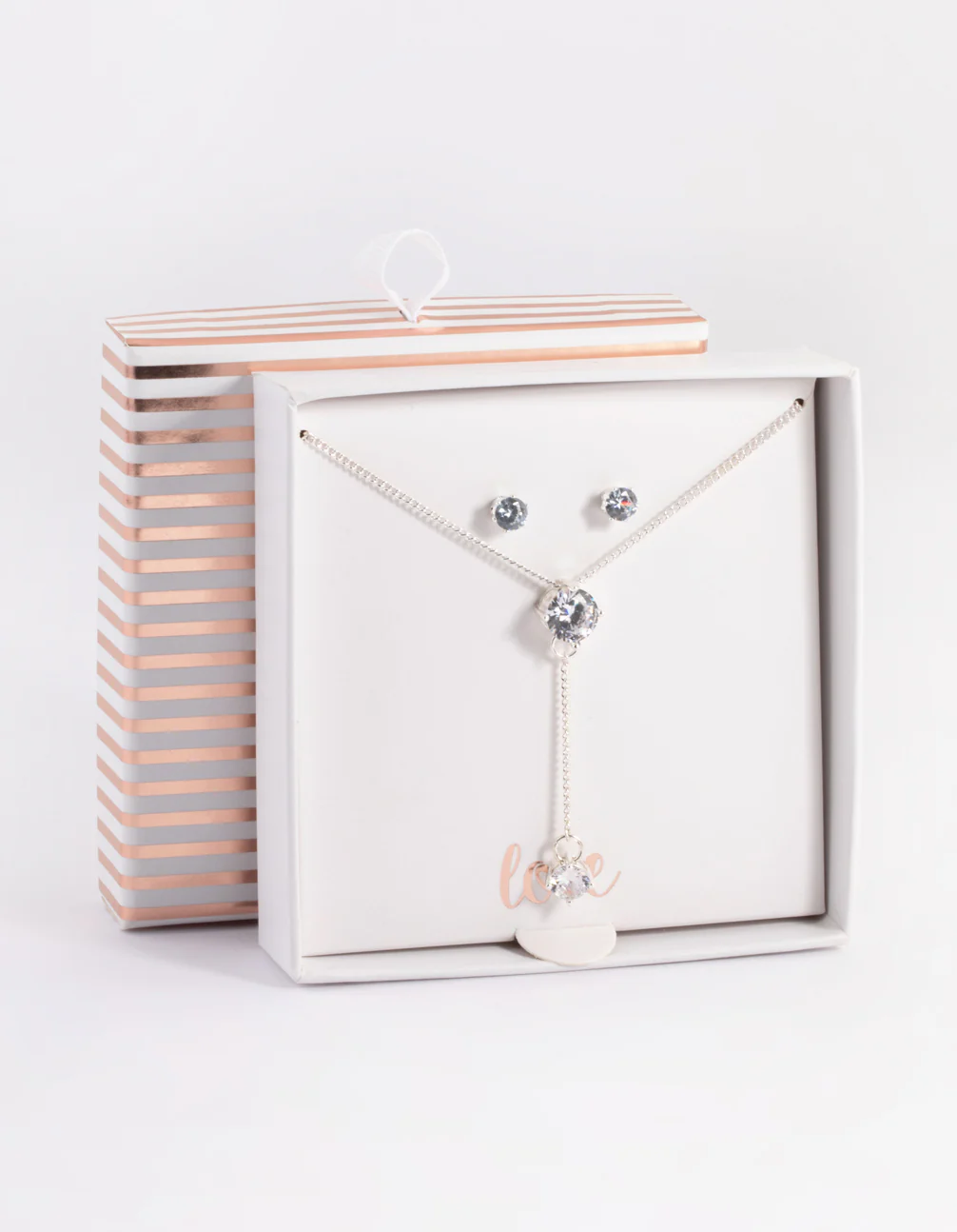 Silver Diamante Y Necklace & Stud Earrings - Image 3