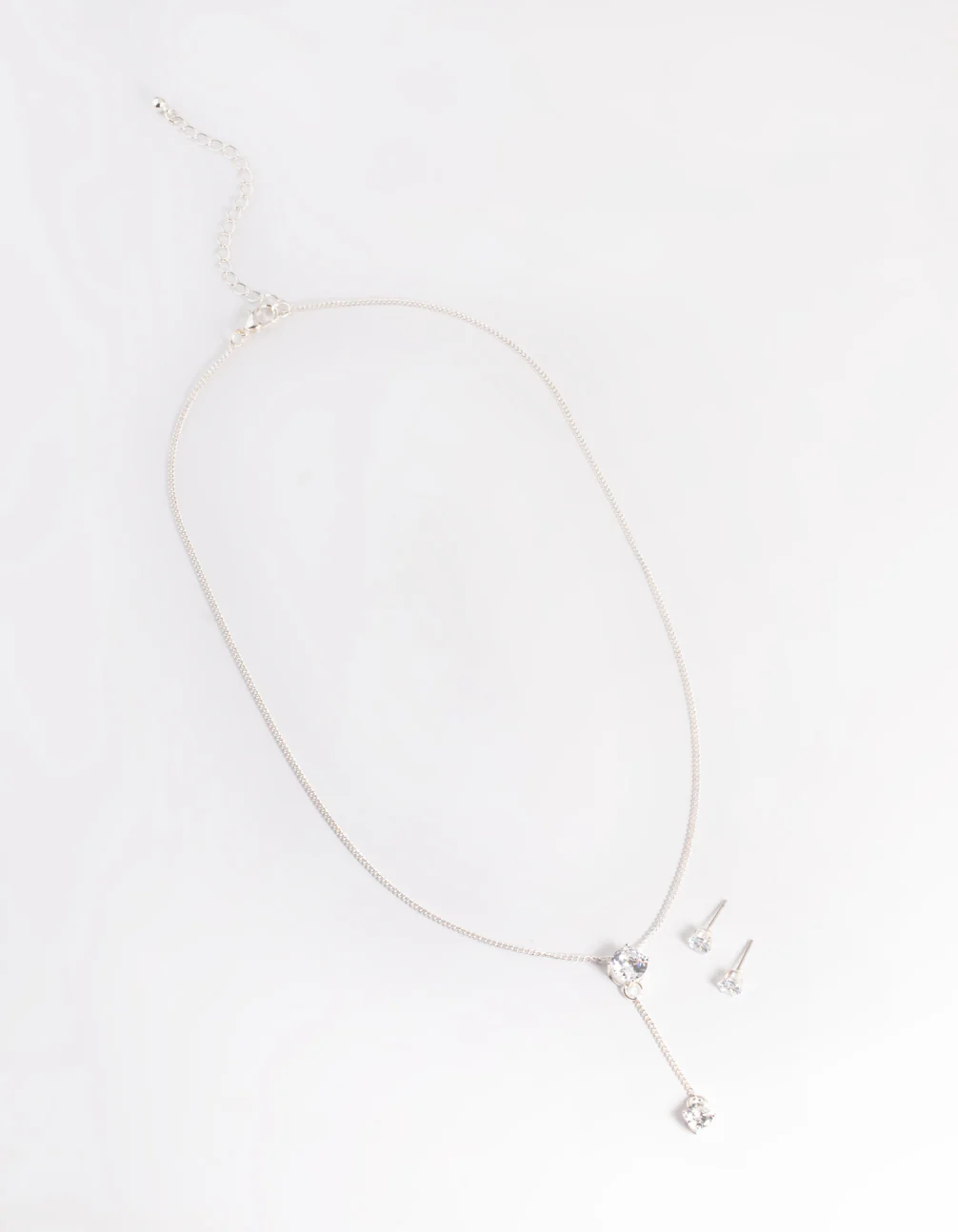Silver Diamante Y Necklace & Stud Earrings - Image 4