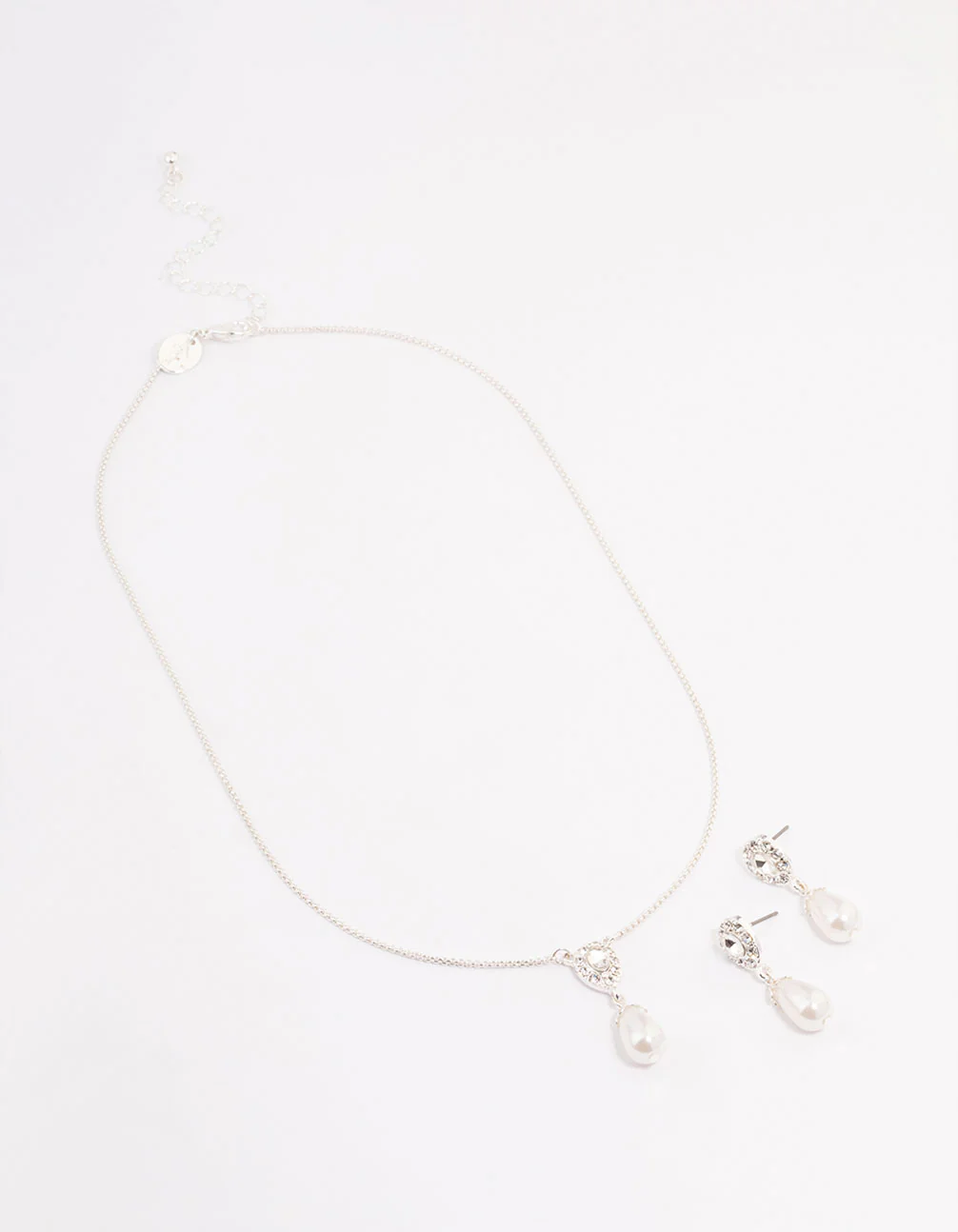 Silver Pearl Halo Drop Jewellery Set - Image 2