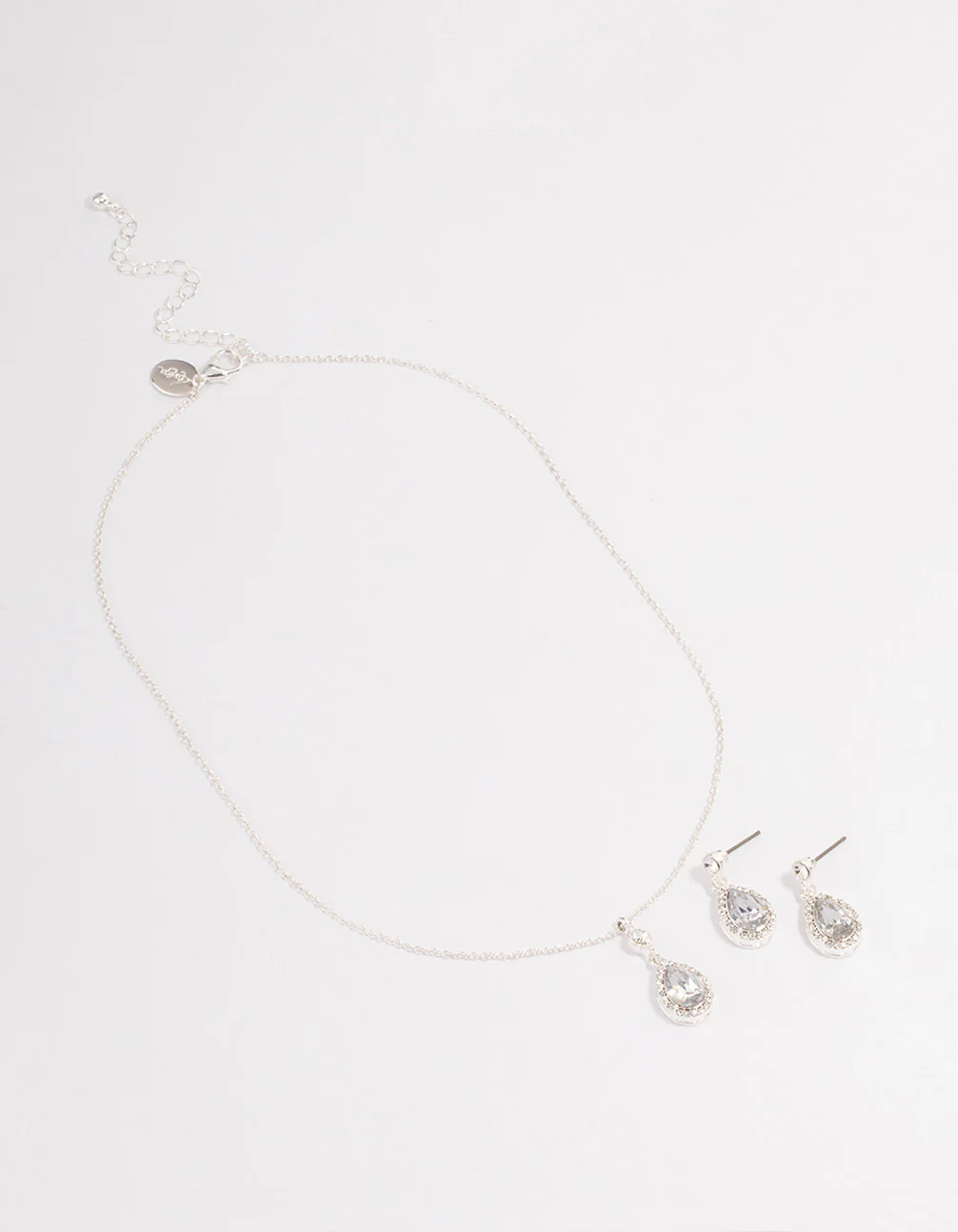 Silver Round & Pearl Halo Necklace & Drop Earrings Jewellery Set - Image 2