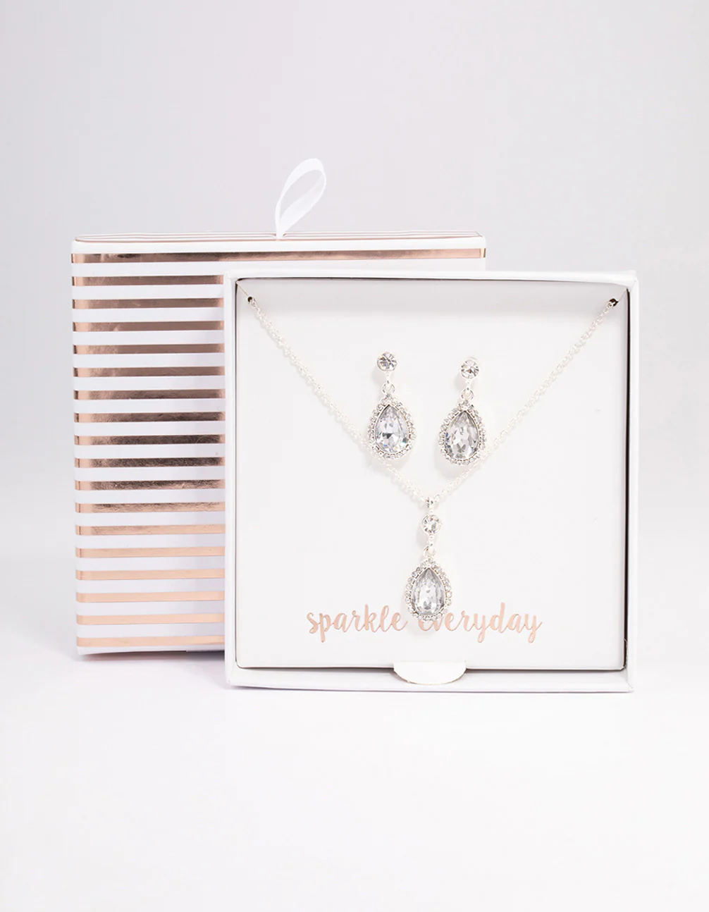 Silver Round & Pearl Halo Necklace & Drop Earrings Jewellery Set - Image 3
