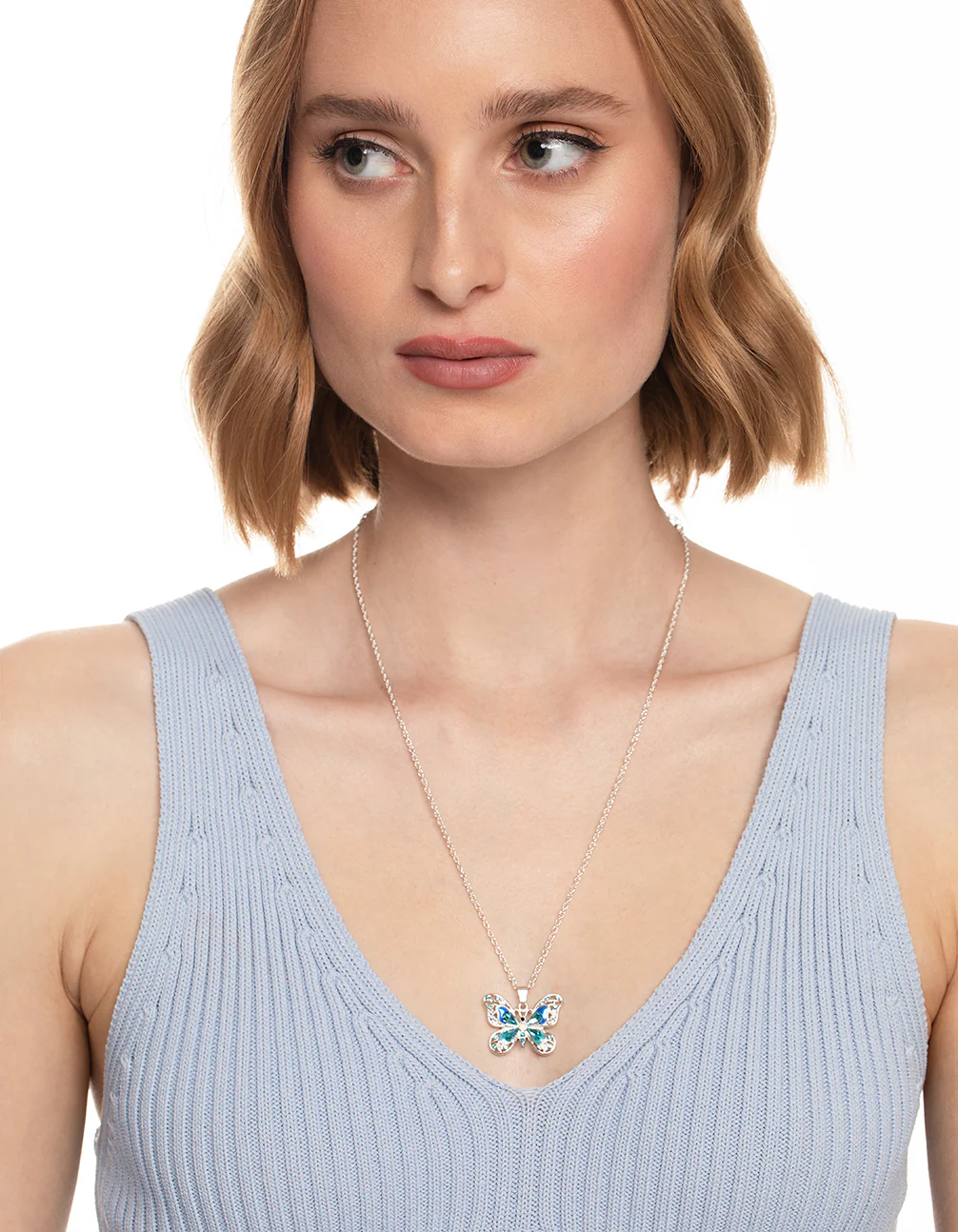 Silver Statement Diamante Butterfly Necklace - Image 2