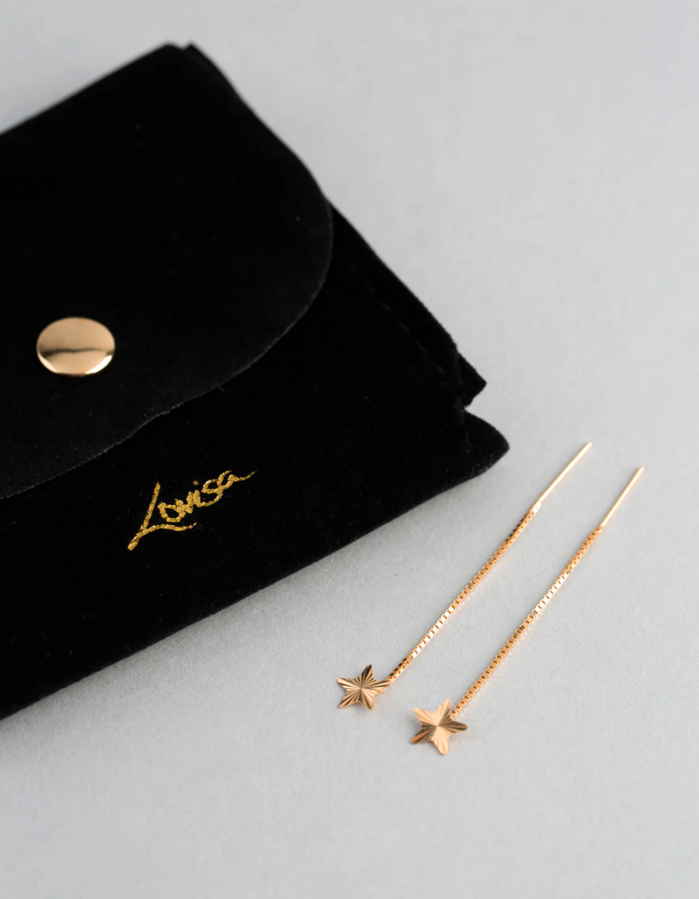 9ct Gold Diamond Cut Star Box Chain Threader Earrings - Image 4