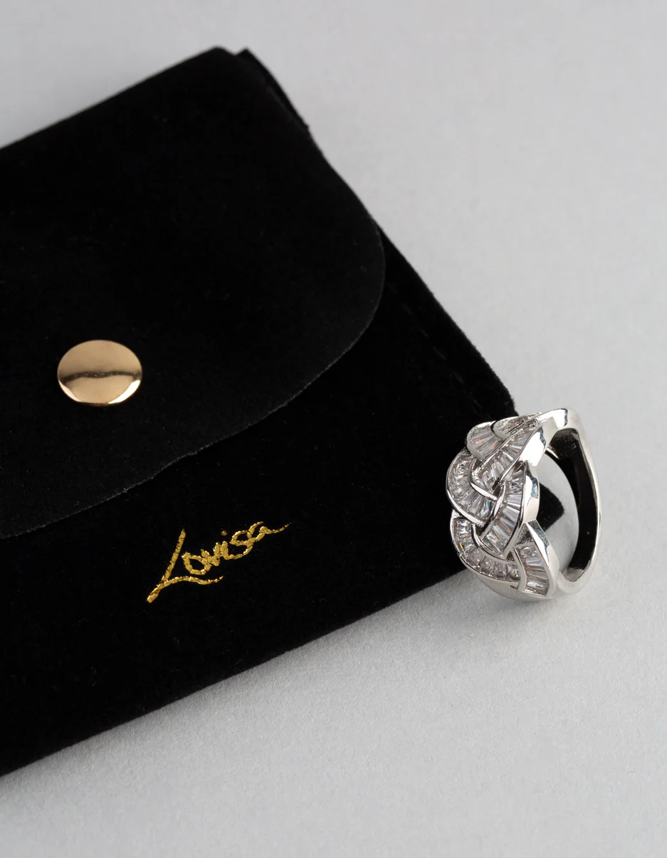 Silver Cubic Zirconia Baguette Stone Plaited Ring - Image 4