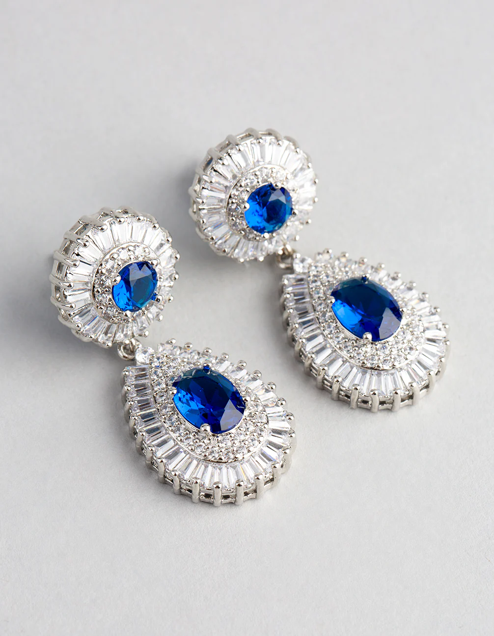 Silver Cubic Zirconia Crown Jewel Drop Earrings - Image 2