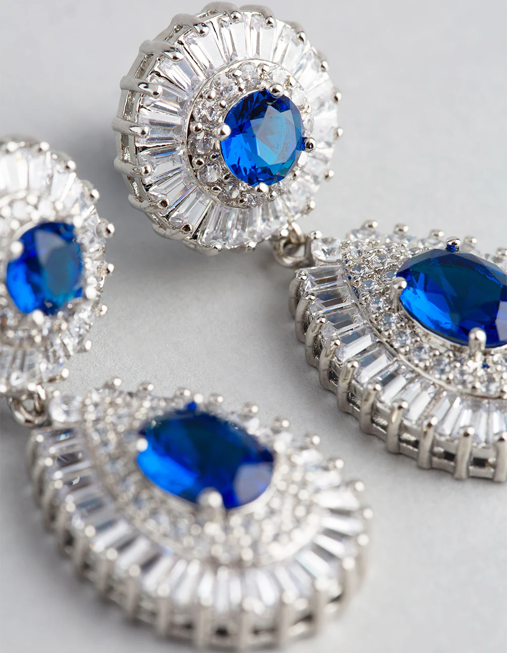 Silver Cubic Zirconia Crown Jewel Drop Earrings - Image 3