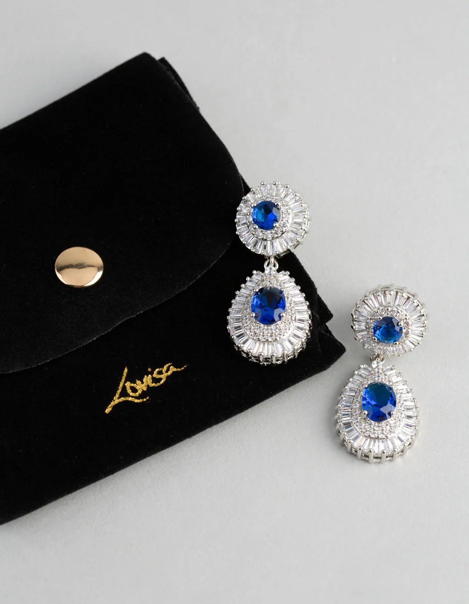 Silver Cubic Zirconia Crown Jewel Drop Earrings - Image 4