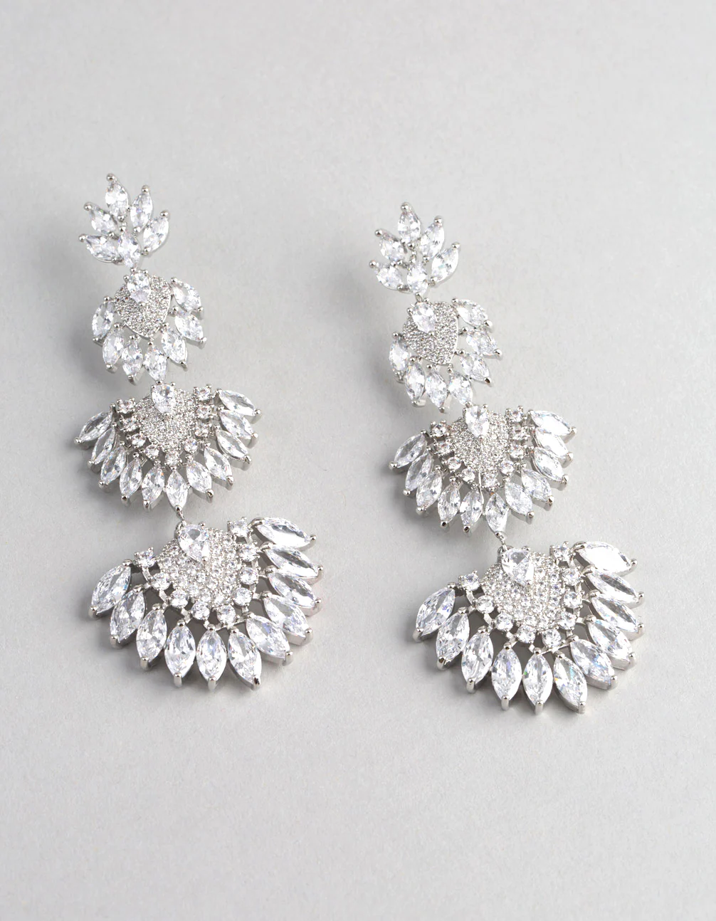 Silver Cubic Zirconia Statement Fan Drop Earrings - Image 2
