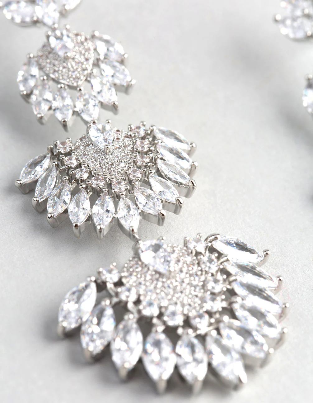 Silver Cubic Zirconia Statement Fan Drop Earrings - Image 3