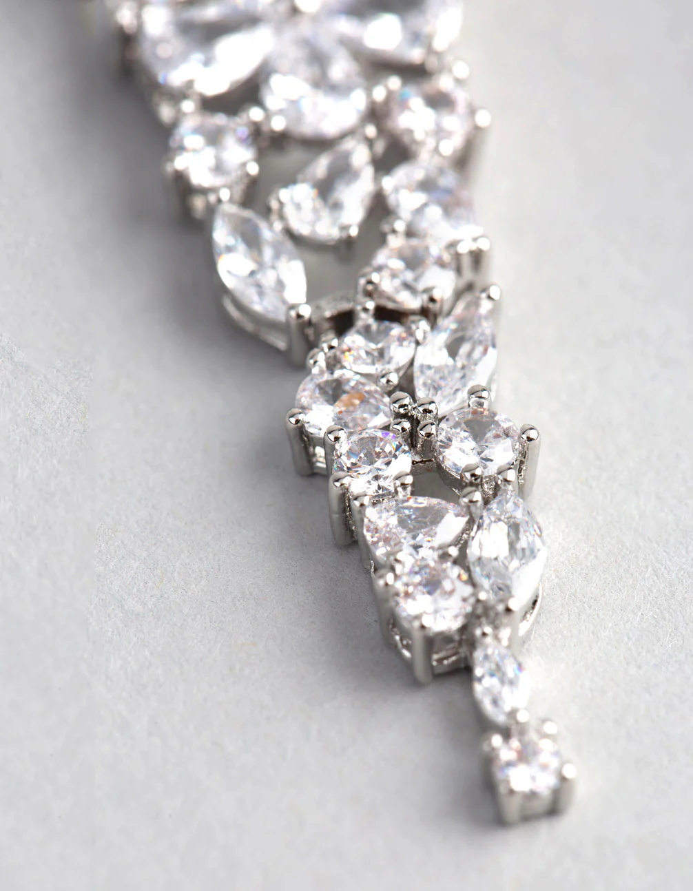 Silver Cubic Zirconia Statement Flower Drop Earrings - Image 3