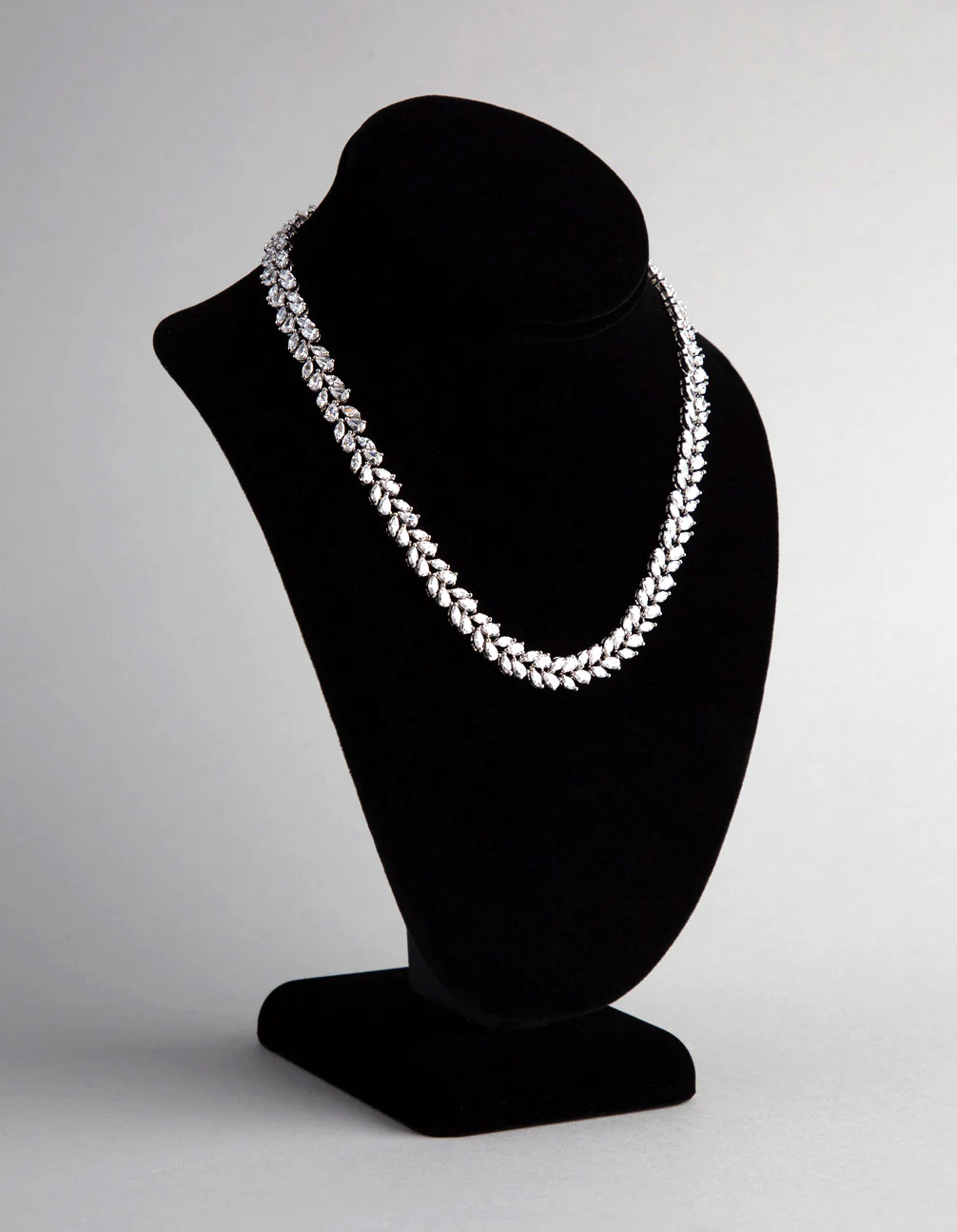 Silver Cubic Zirconia Statement Navette Stone Necklace - Image 2