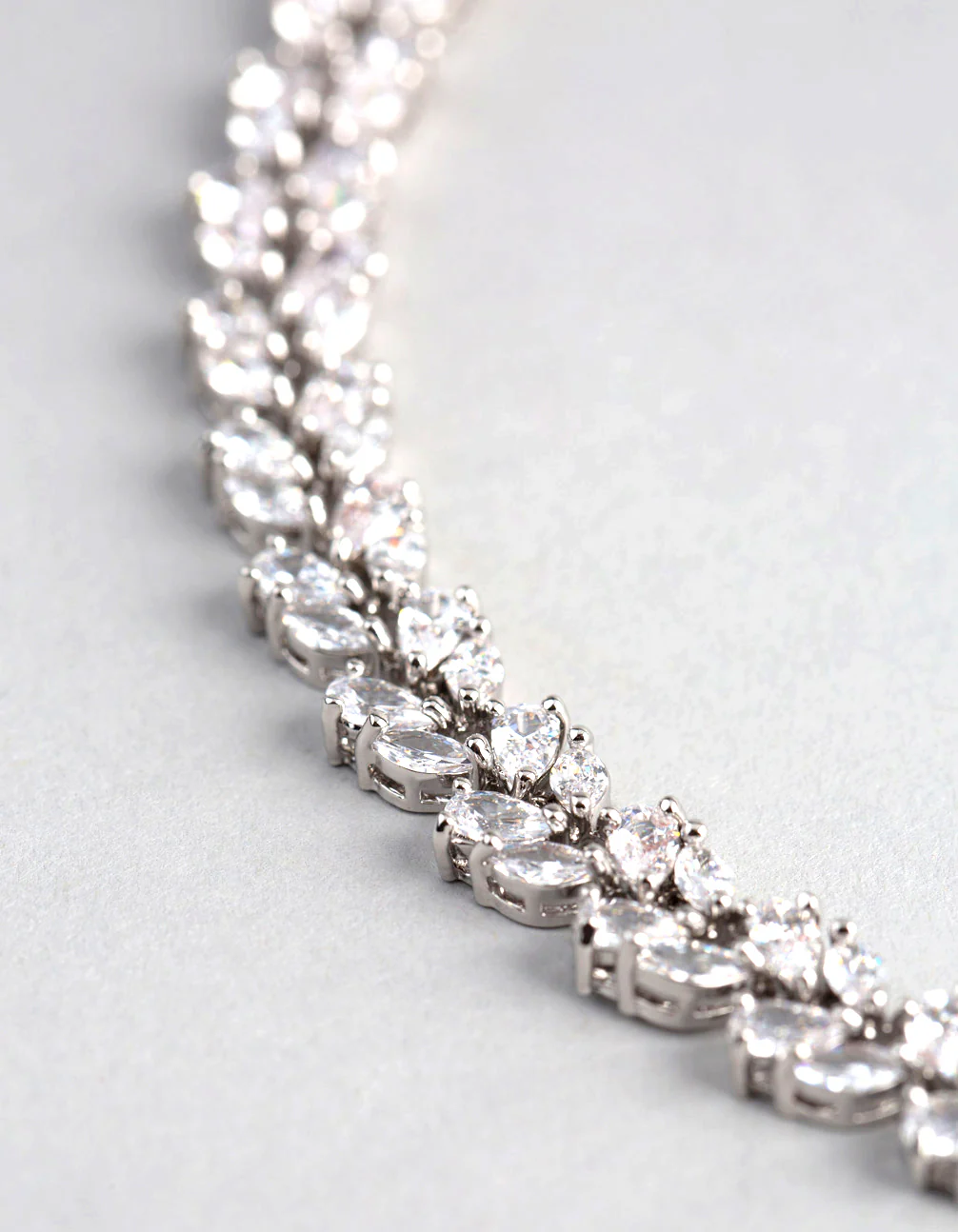 Silver Cubic Zirconia Statement Navette Stone Necklace - Image 3