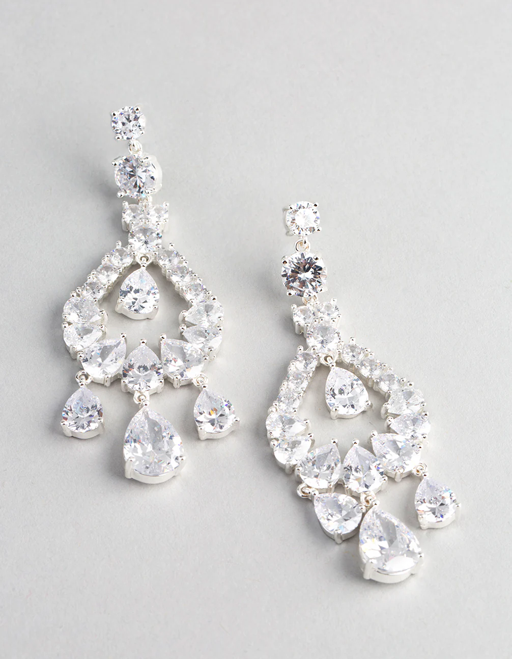 Silver Cubic Zirconia Statement Teardrop Earrings - Image 2