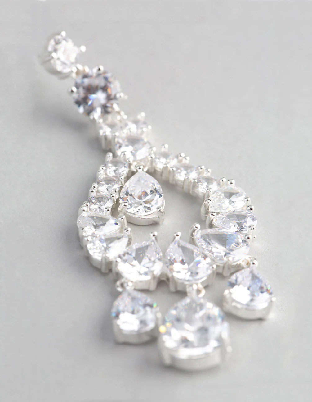 Silver Cubic Zirconia Statement Teardrop Earrings - Image 3