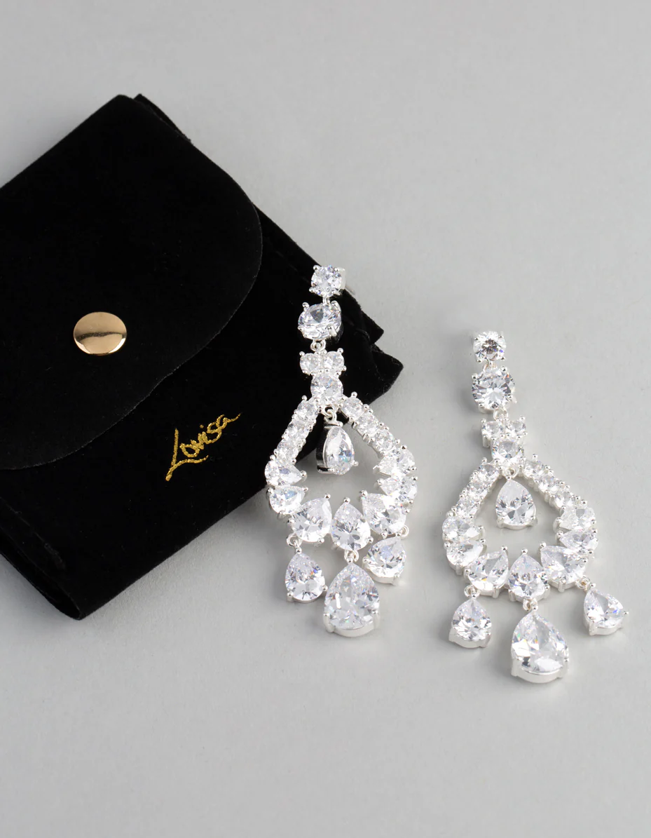 Silver Cubic Zirconia Statement Teardrop Earrings - Image 4