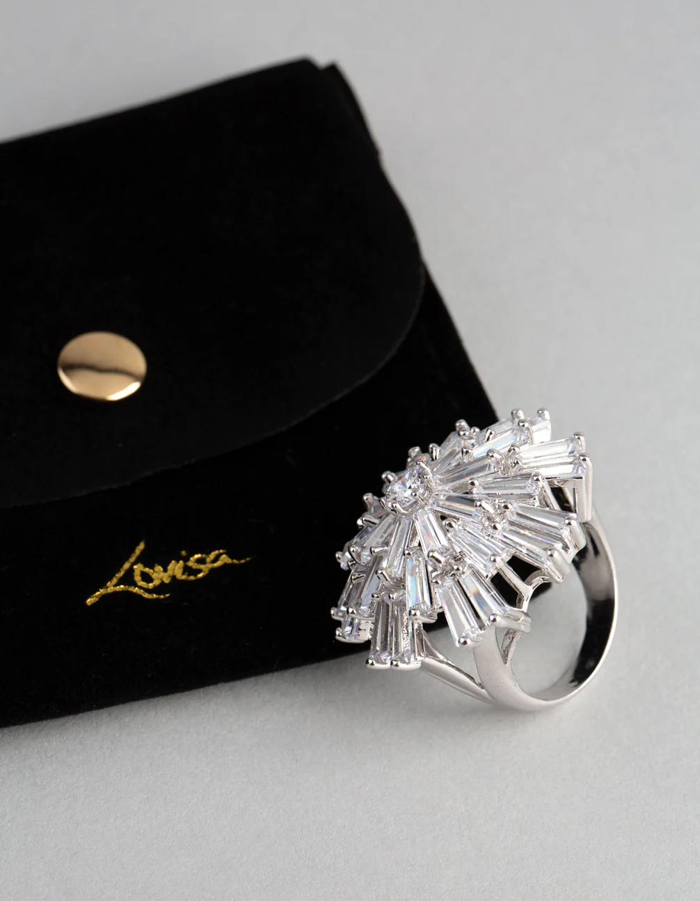 Silver Cubic Zirconia Statement Starbust Cocktail Ring - Image 4