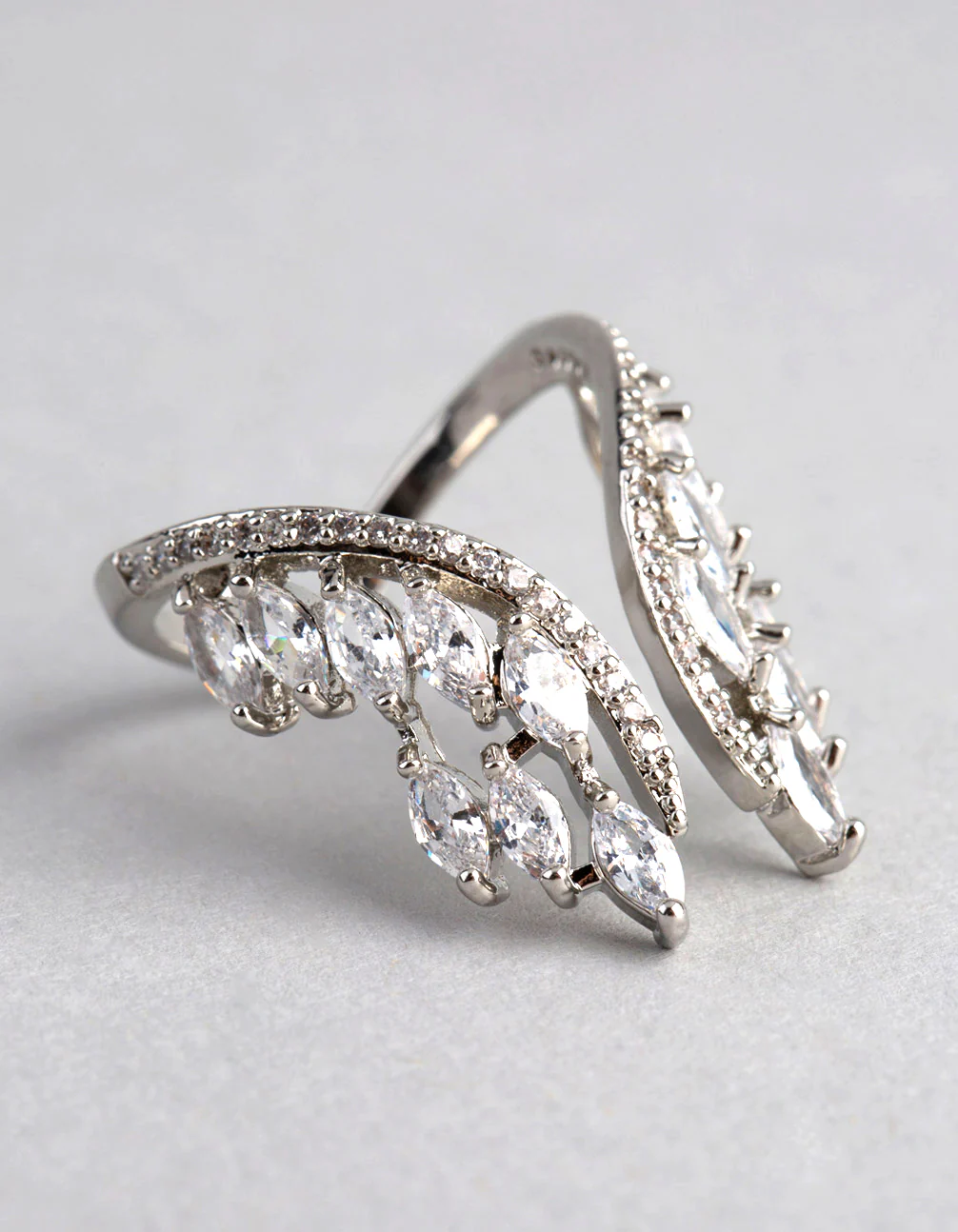 Rhodium Cubic Zirconia V Shape Ring - Image 2