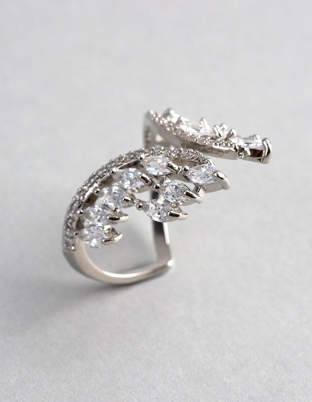 Rhodium Cubic Zirconia V Shape Ring - Image 3