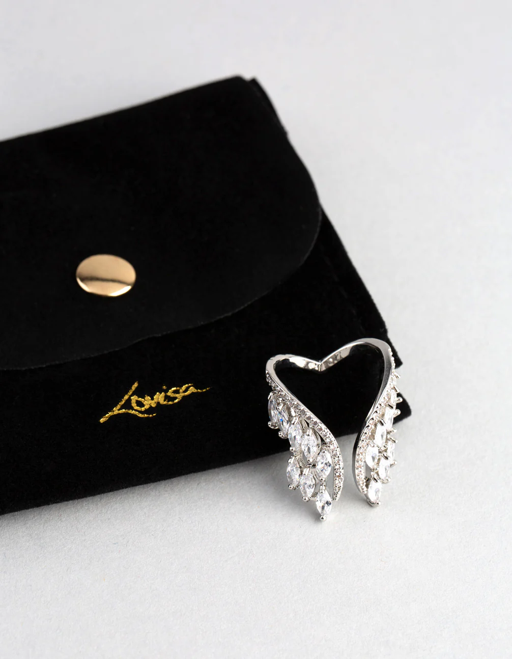 Rhodium Cubic Zirconia V Shape Ring - Image 4