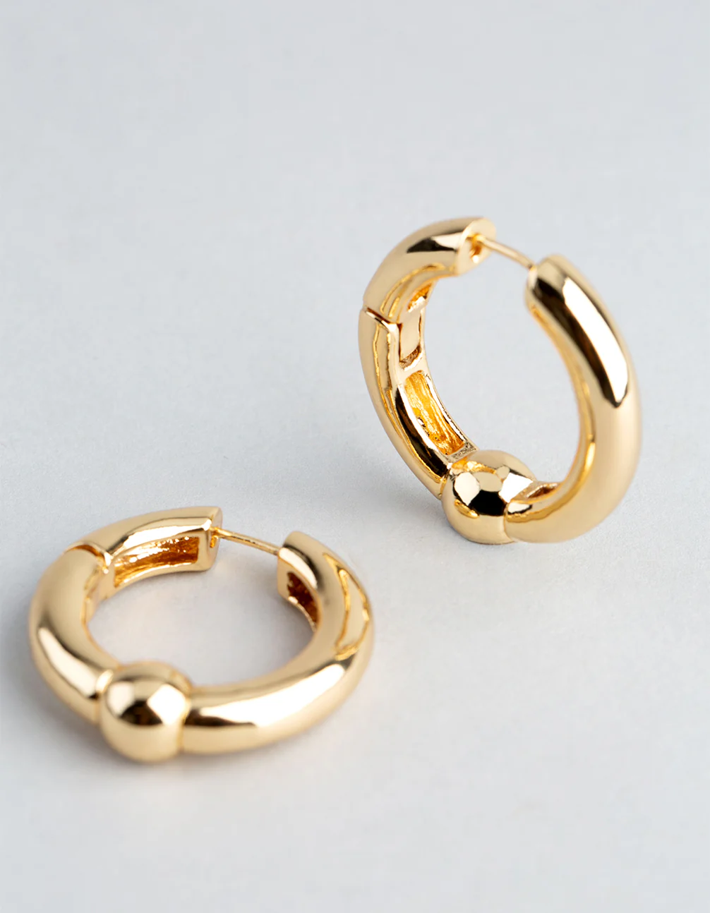 18ct Gold Plated Brass Ball Detail Hoop Earrings - Image 2
