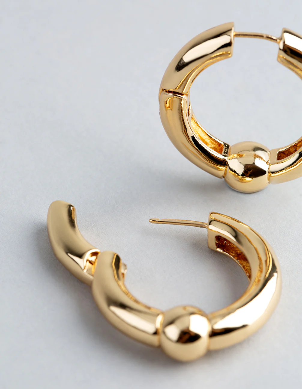 18ct Gold Plated Brass Ball Detail Hoop Earrings - Image 3