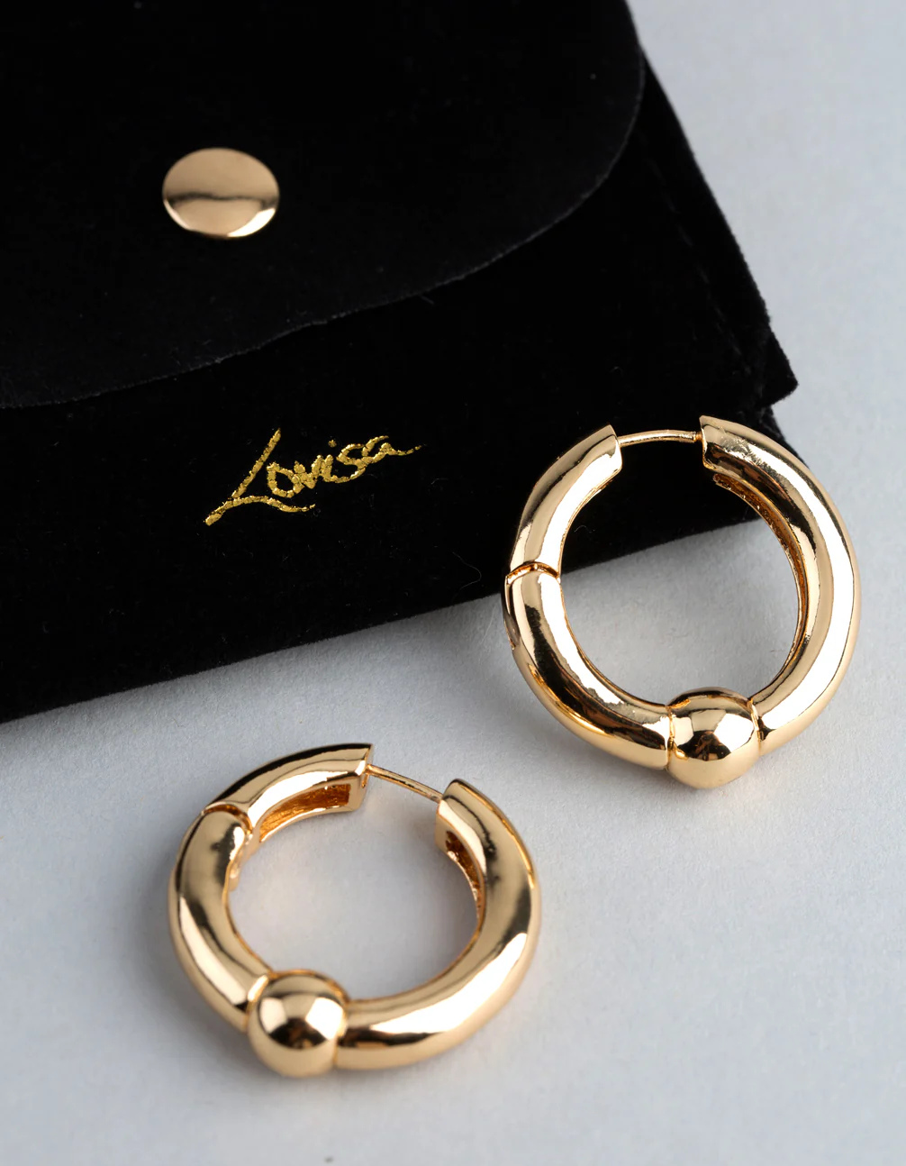18ct Gold Plated Brass Ball Detail Hoop Earrings - Image 4