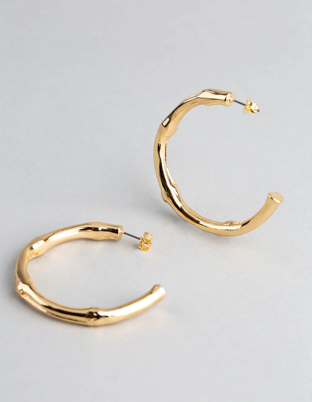 18ct Gold Plated Brass Bamboo Look Open Hoop Earrings - Image 2