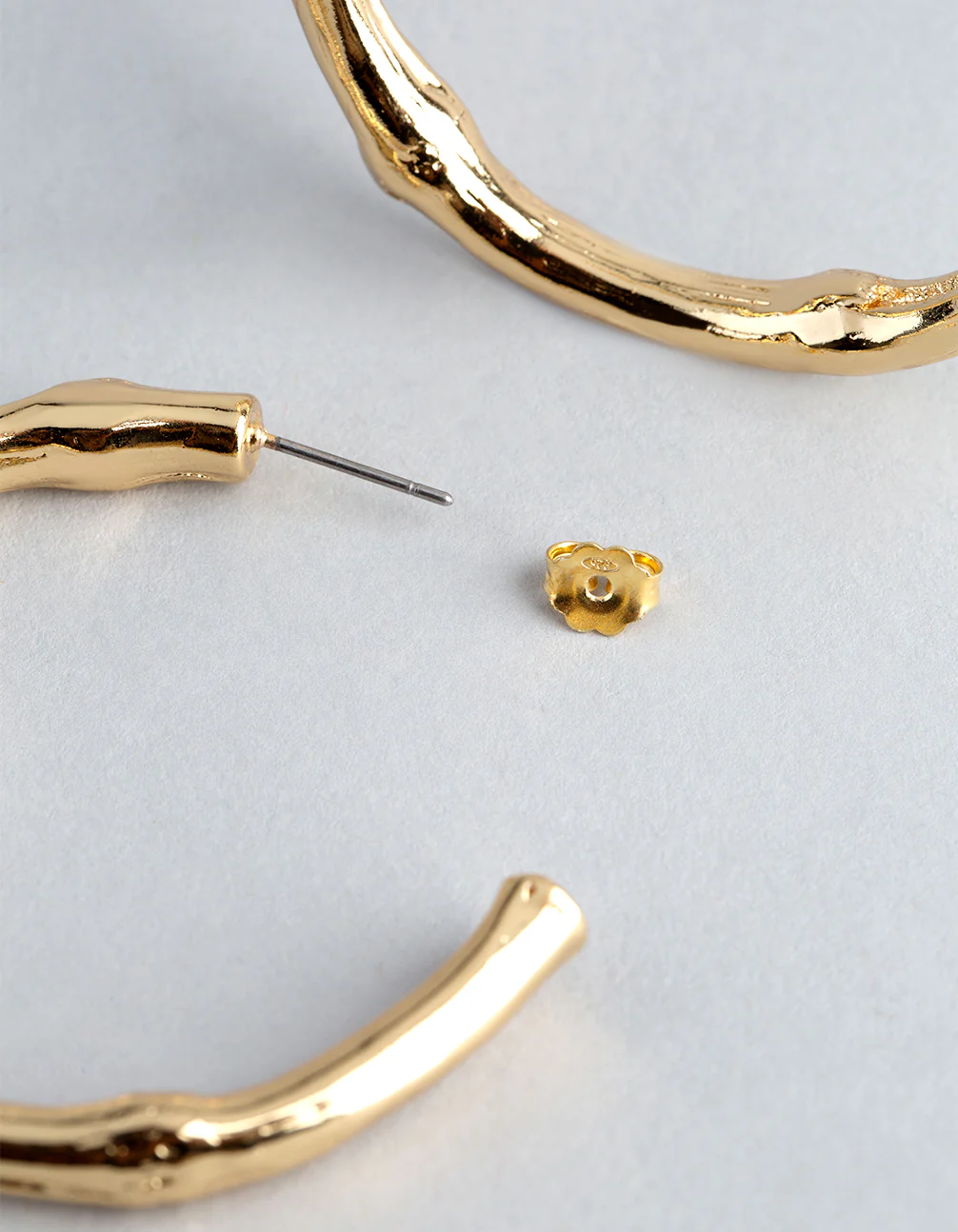 18ct Gold Plated Brass Bamboo Look Open Hoop Earrings - Image 3