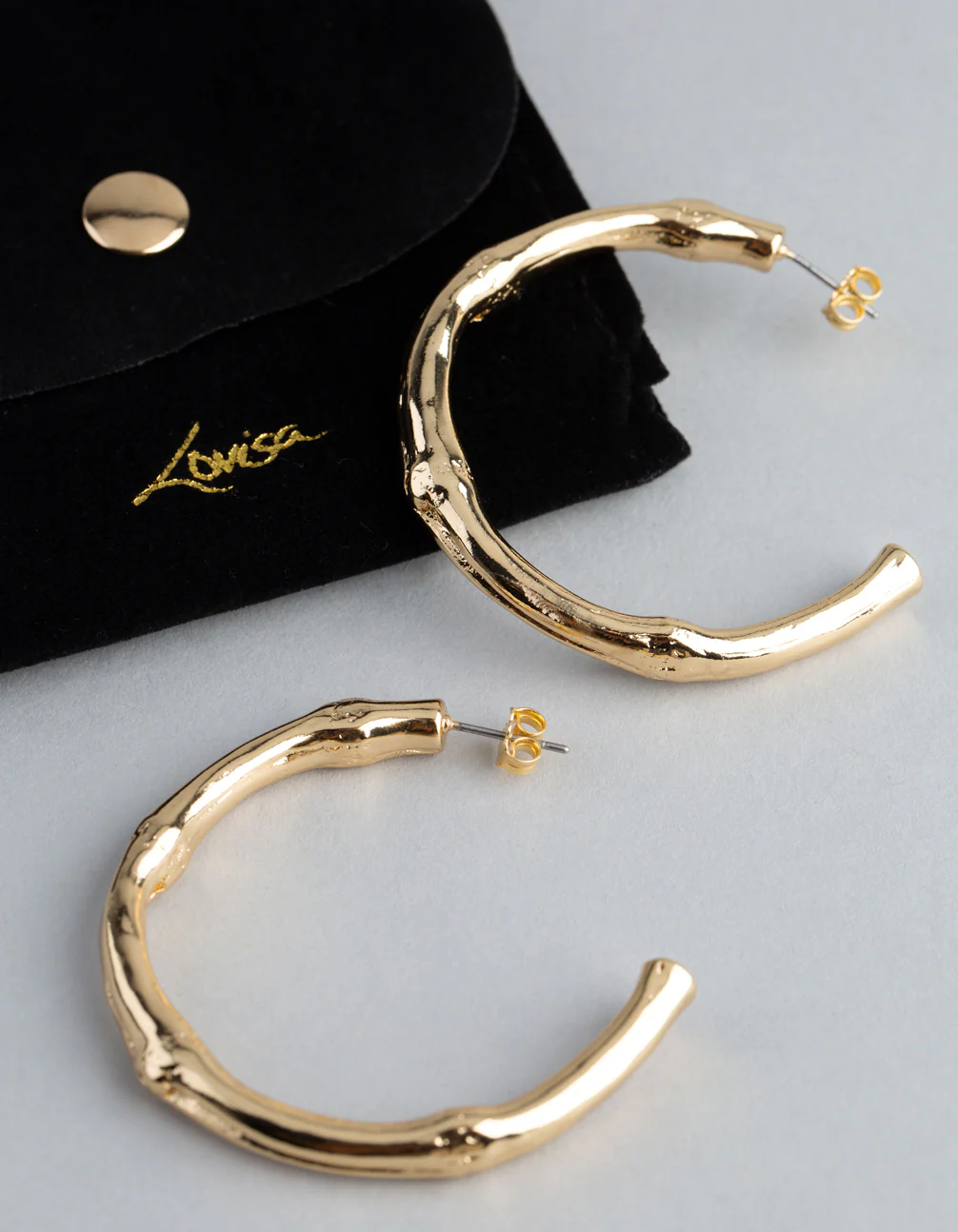 18ct Gold Plated Brass Bamboo Look Open Hoop Earrings - Image 4